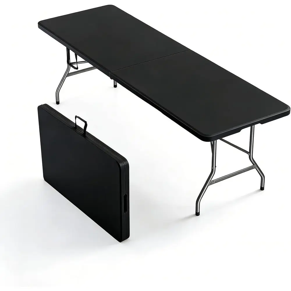 

Heavy-Duty Plastic Folding Table Portable Long for Indoor/Outdoor Use with Carry Handle, Black