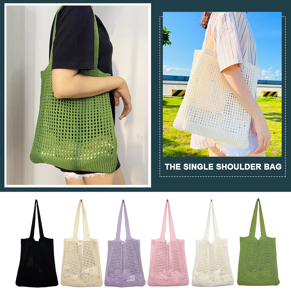 Women Hollow Knitted Shoulder Bag Simple Crochet Tote Designer Shopper Handbags