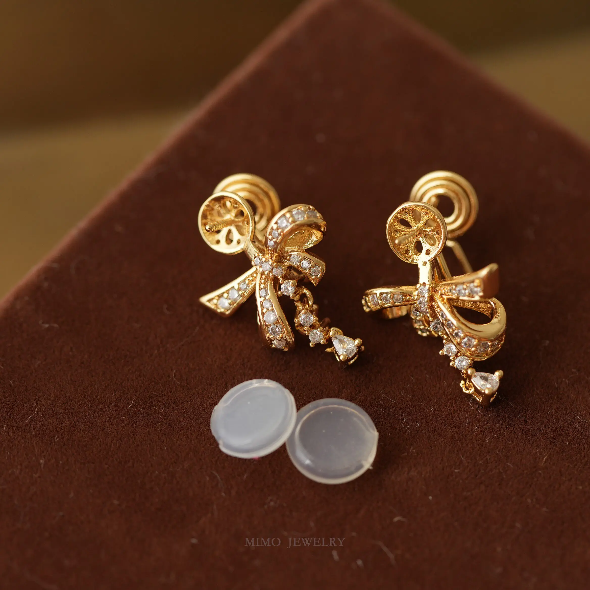 Copper Plated Real Gold Girl Bow Symmetrical Tassel Hollow Ear Studs DIY Earrings Making Supplies Jewelry Accessories