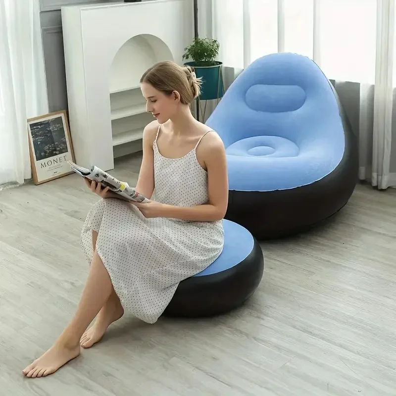 Portable Inflatable Sofa with Footrest Waterproof Foldable Lounger for Camping Hiking Outdoor Indoor Use Comfortable Velvet Red image 5