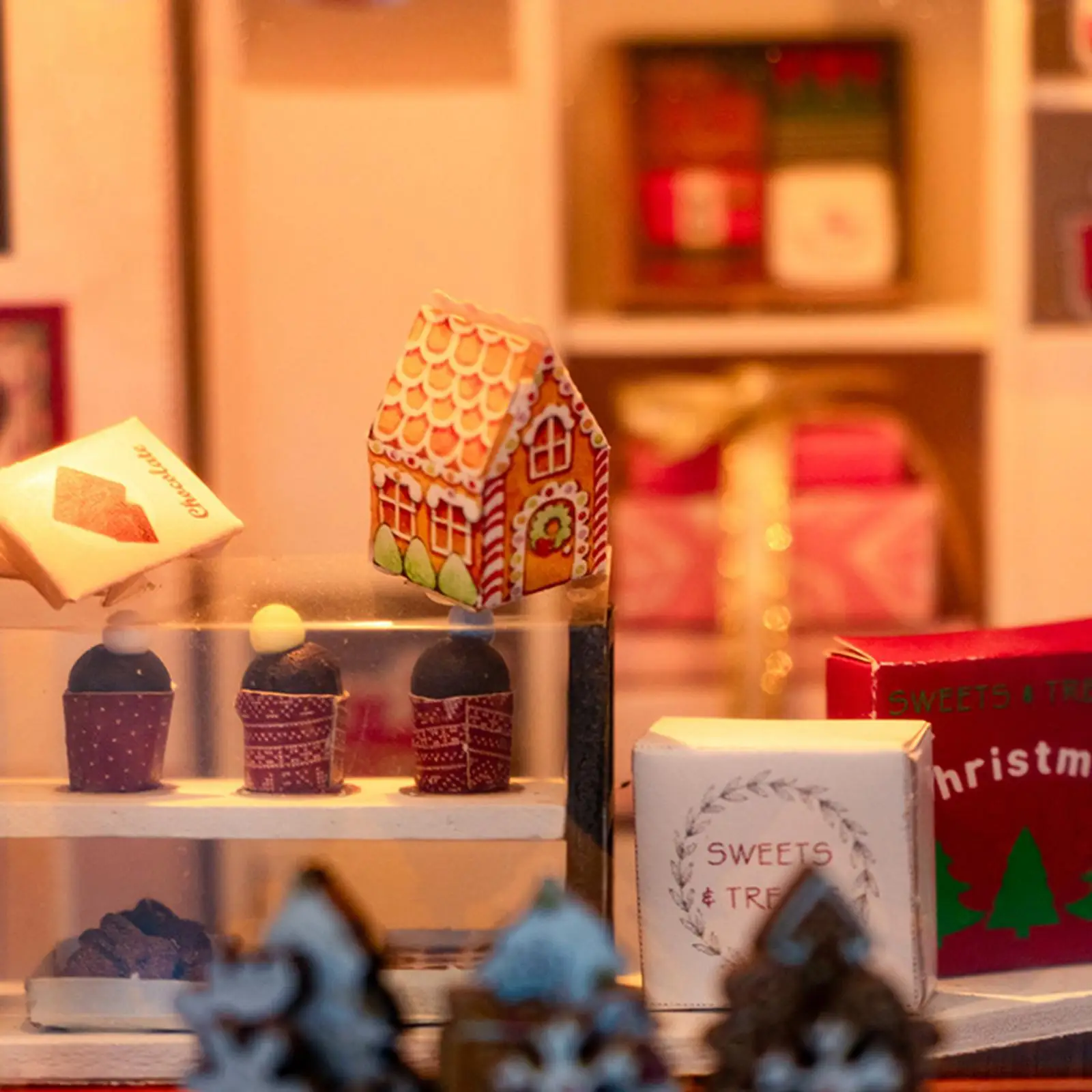 Christmas Cottage Dollhouse DIY Kit Wooden 3D Model with Lights and Dust Cover for Creative Holiday Home Craft
