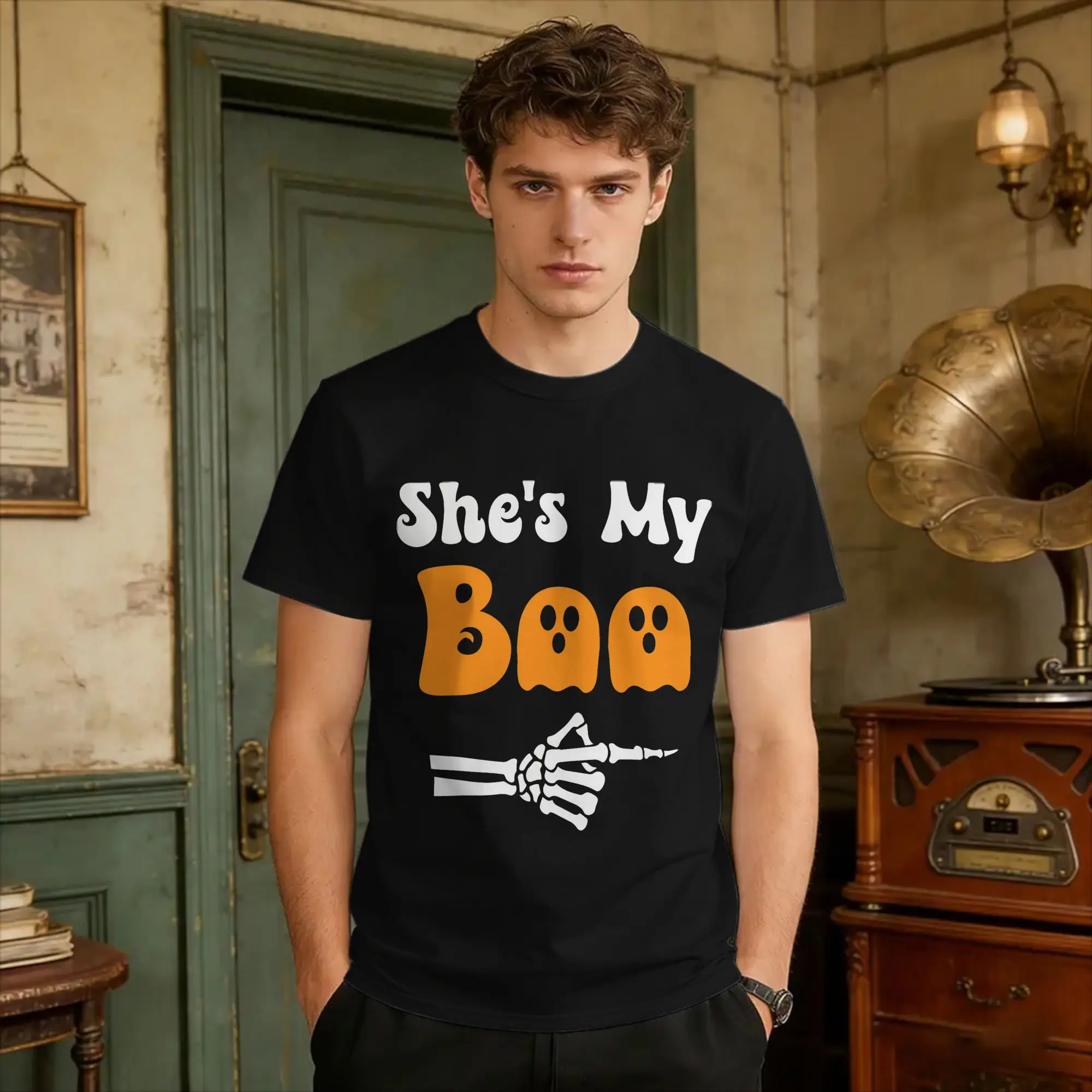 SheS My Boo Matching Halloween T-Shirt Summer  Cotton T Shirts For Men Design Tshirt Short-Sleeve Y2K Retro Tops