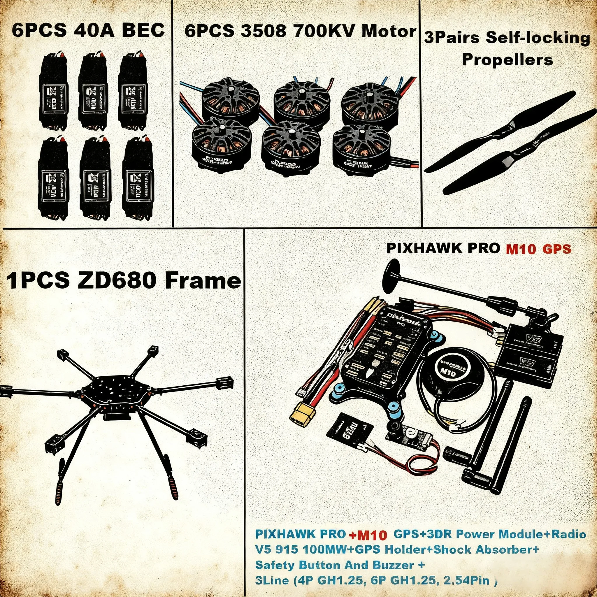 AN F680 cadre hexacoptère à bras pliable hexa-rotor entièrement en Fiber de carbone PIXHAWK PRO M8N/M9N/M10 Kit avec train d'atterrissage inflodable