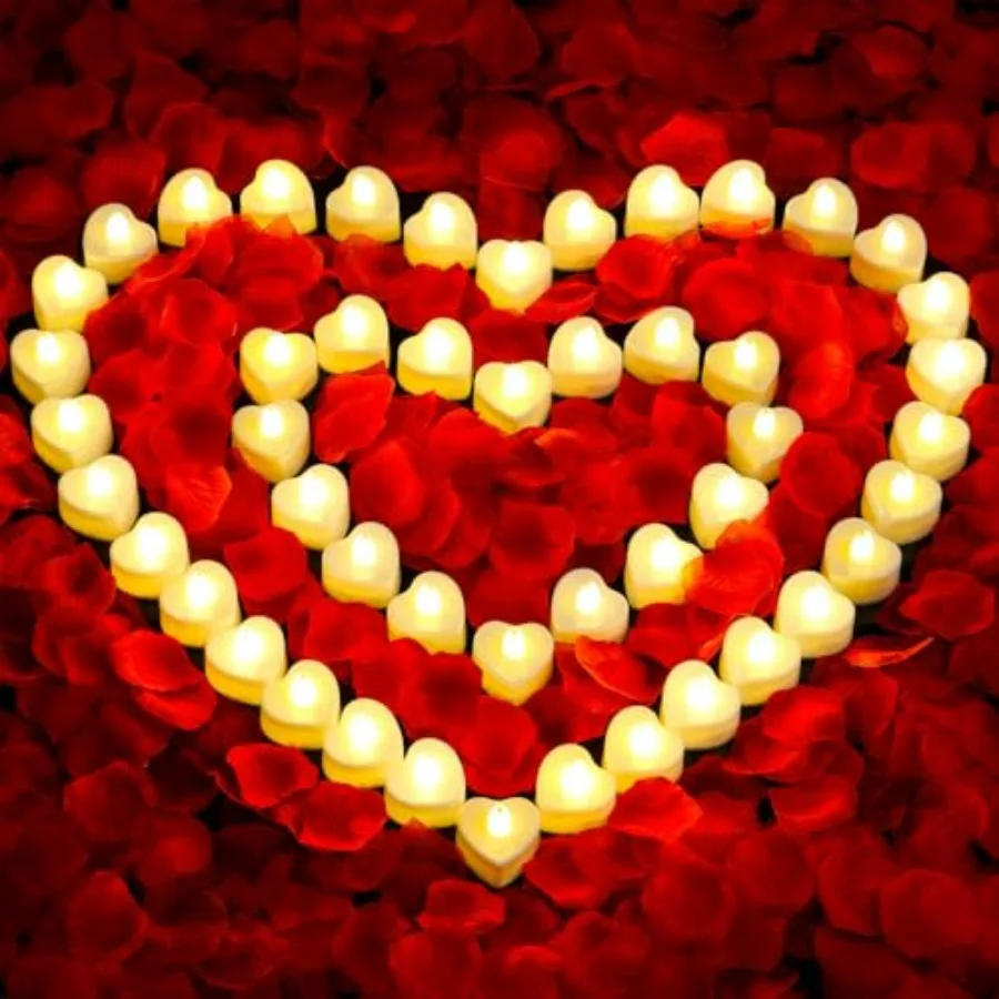 

Rose Petals and Candles Set for Romantic Decorations, 48 Romantic Candles with 4000 Fake Rose Petals for Special Night, Hotel R