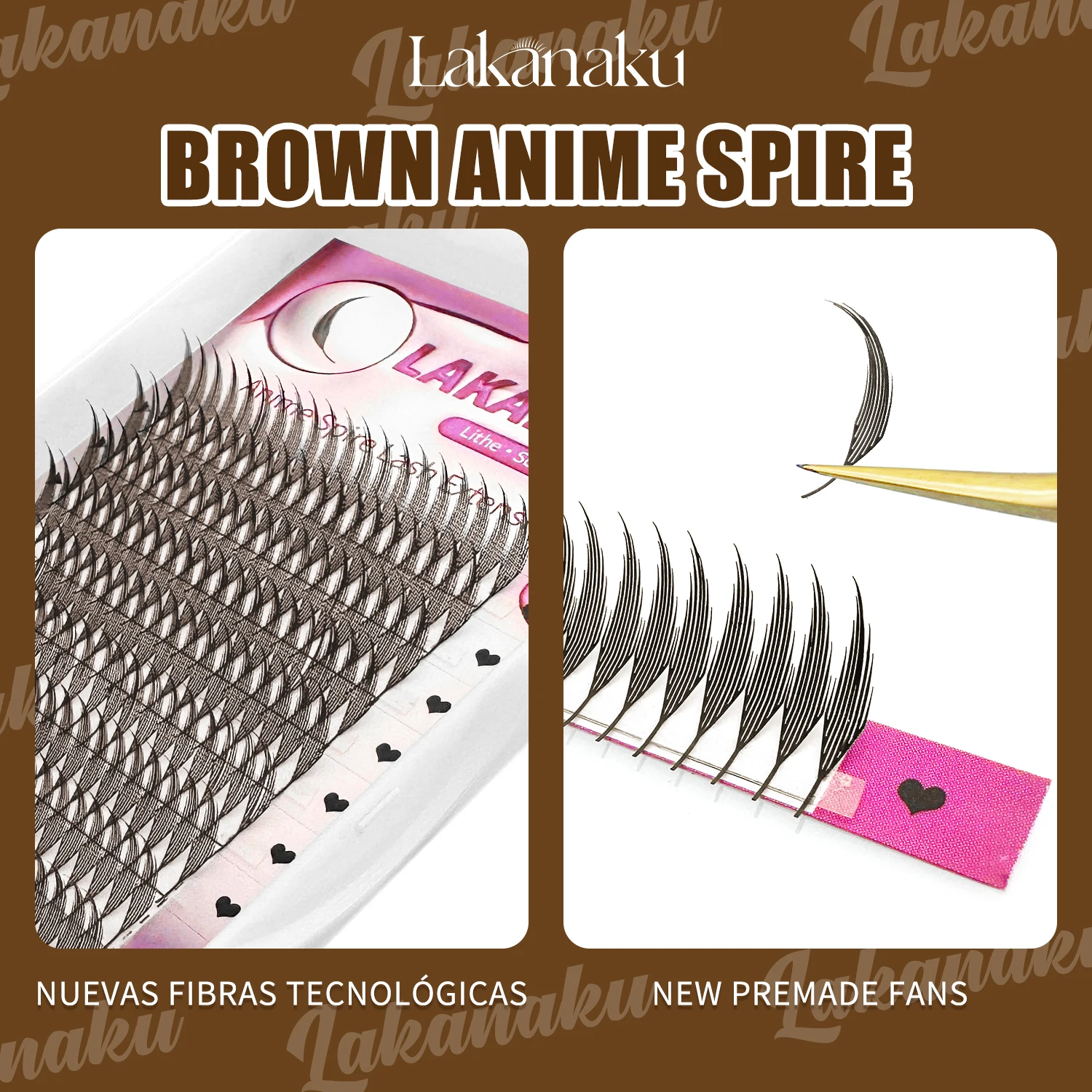 LAKANAKU 깃털래쉬 다크 브라운 만화 스파이어 속눈썹, 깃털 속눈썹, 연장 스파이크 선풍기, 러시아어 개별 볼륨, 애니메이션 청크 스트립 속눈썹, 신제품