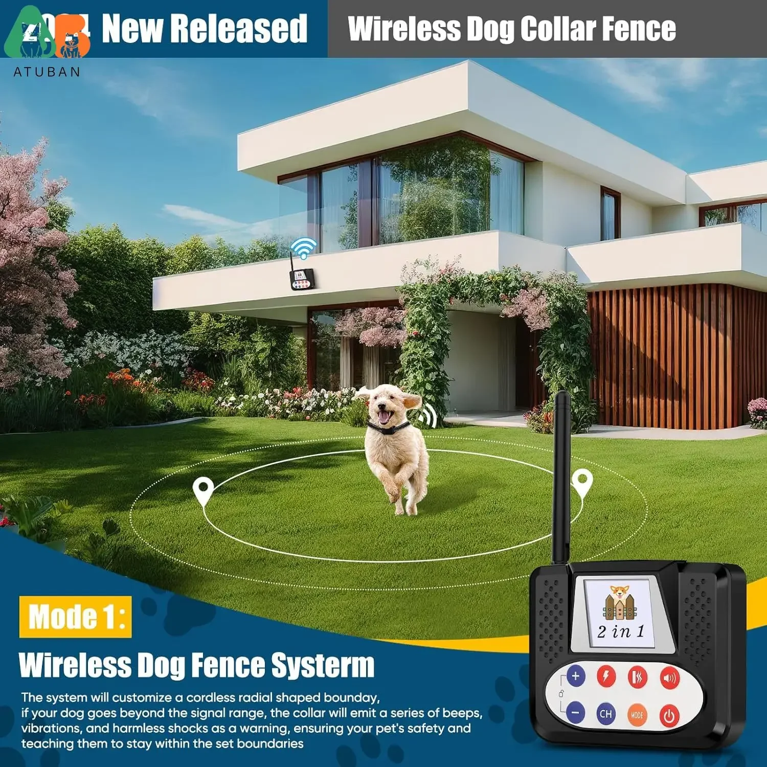 Wireless Dog Fence System for 4 Dogs,Electric Fence BIG LCD Screen,Portable Dog Fence,Training Collar Accurate 2.4G Signal