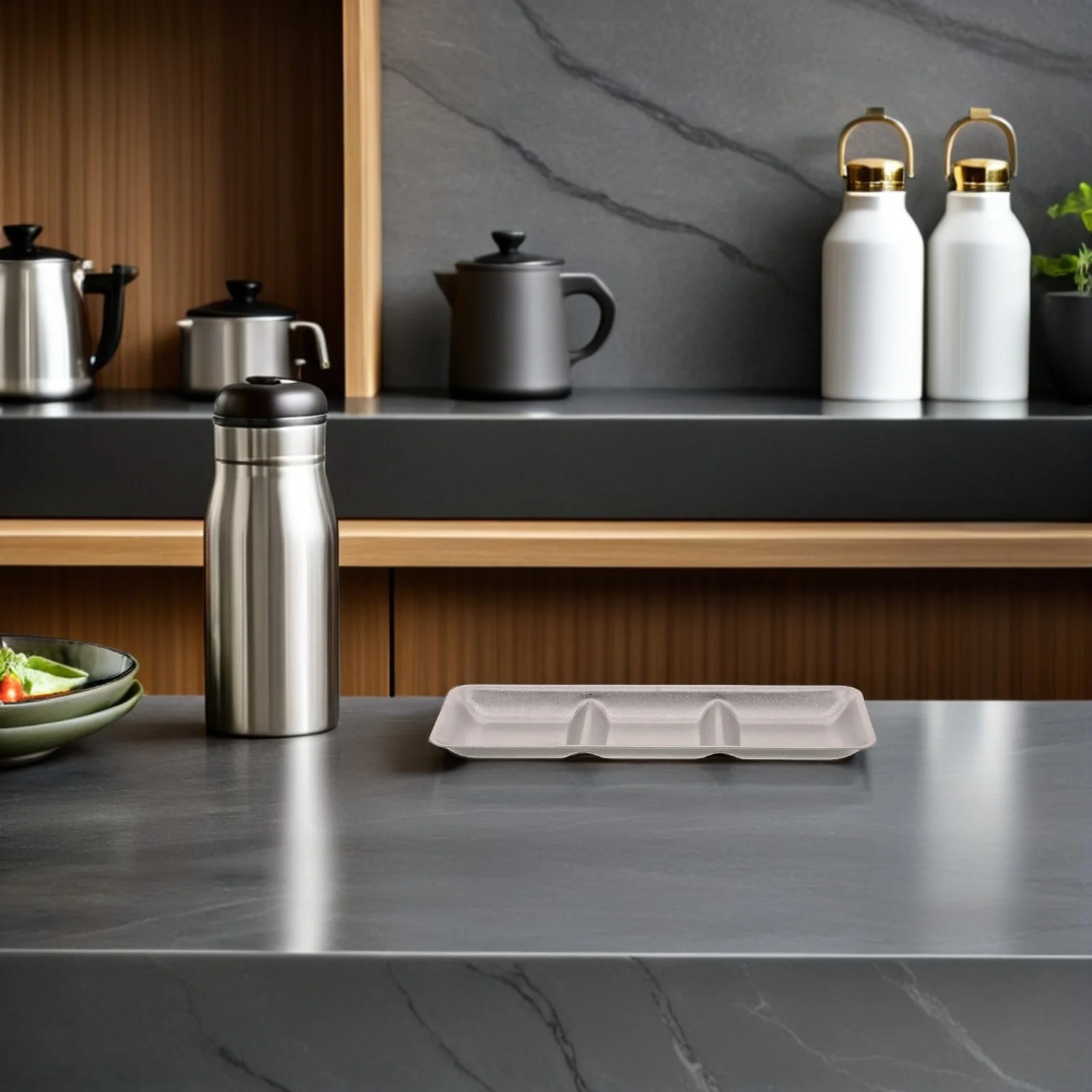 

Stainless Steel 3-Compartment Sauce Dish Small Dipping Tray for Sushi Condiments Seasonings Kitchen Dining Party Elegant