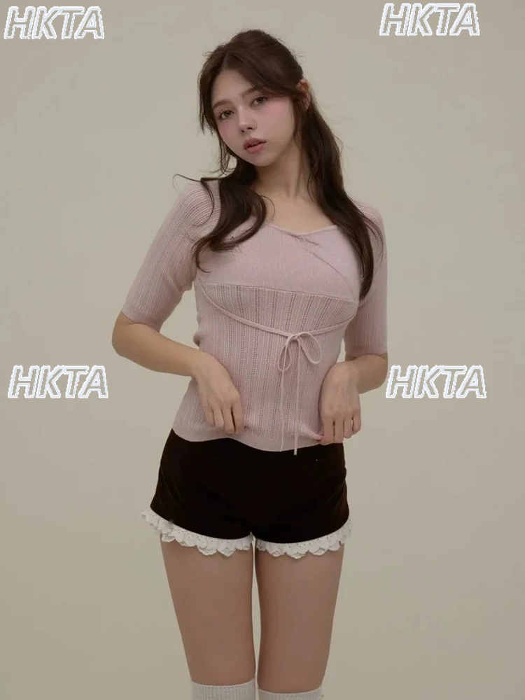 2026 New Summer Shorts Women's Japanese Sweet Double Layer Lace Color Block Velvet Shorts Sweet Girls Mini Shorts Hot Pants