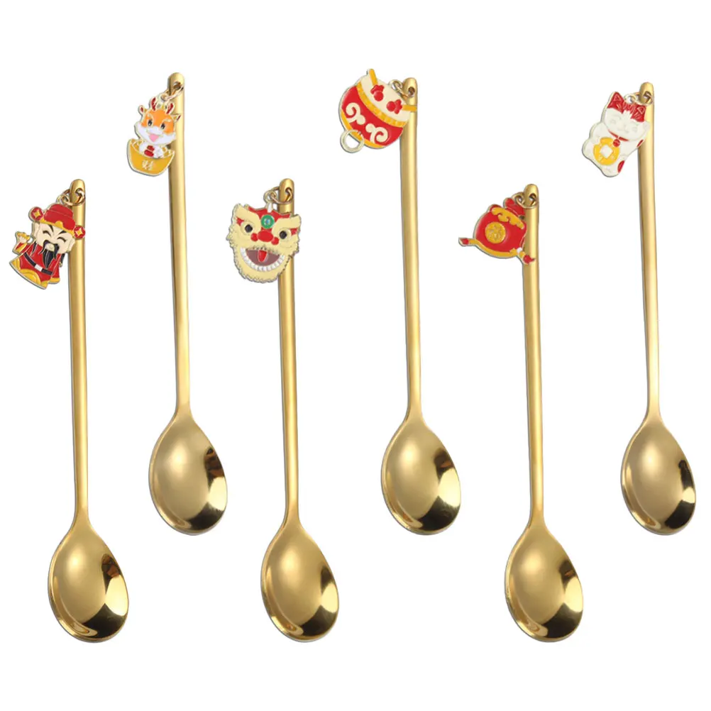 

1Set Stainless Steel Cutlery Set Chinese New Year Design Fork Spoon Kit Stable Flatware Tableware for Family Gathering