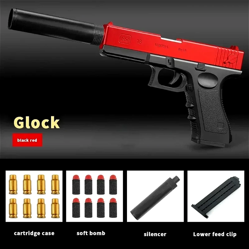 M1911 Bullet Toy Gun for Kids Outdoor Glock Rock Soft Bullet Gun Toy Throwing Case