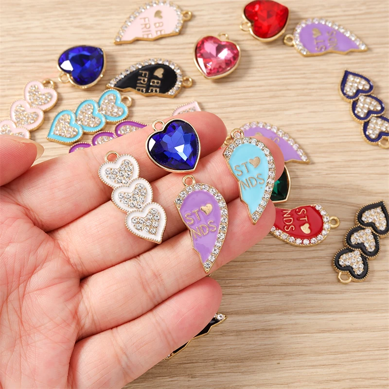 10 Stück niedliche, gemischte Kristall-Metall-Herzanhänger zum Basteln von Ohrringen, Halsketten, Armbändern, DIY-Bastelarbeiten und Schmuckzubehör – Detail 2