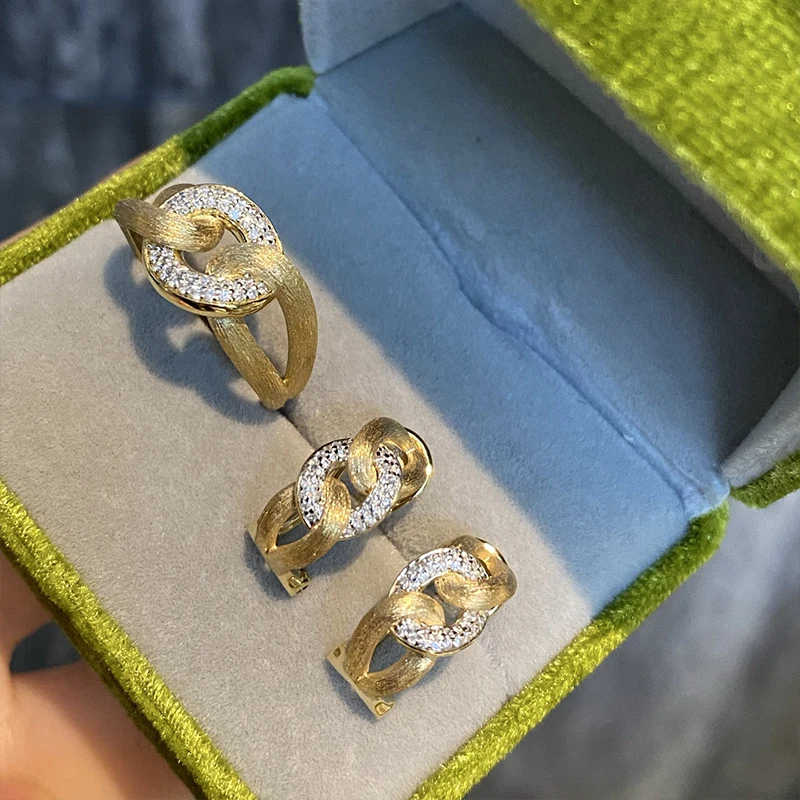 Aazuo 18K Yellow Gold Real Diamonds Fine Jewerly Set Vintage Ring Earring Luxury Gifted For Women Engagement Party view 3