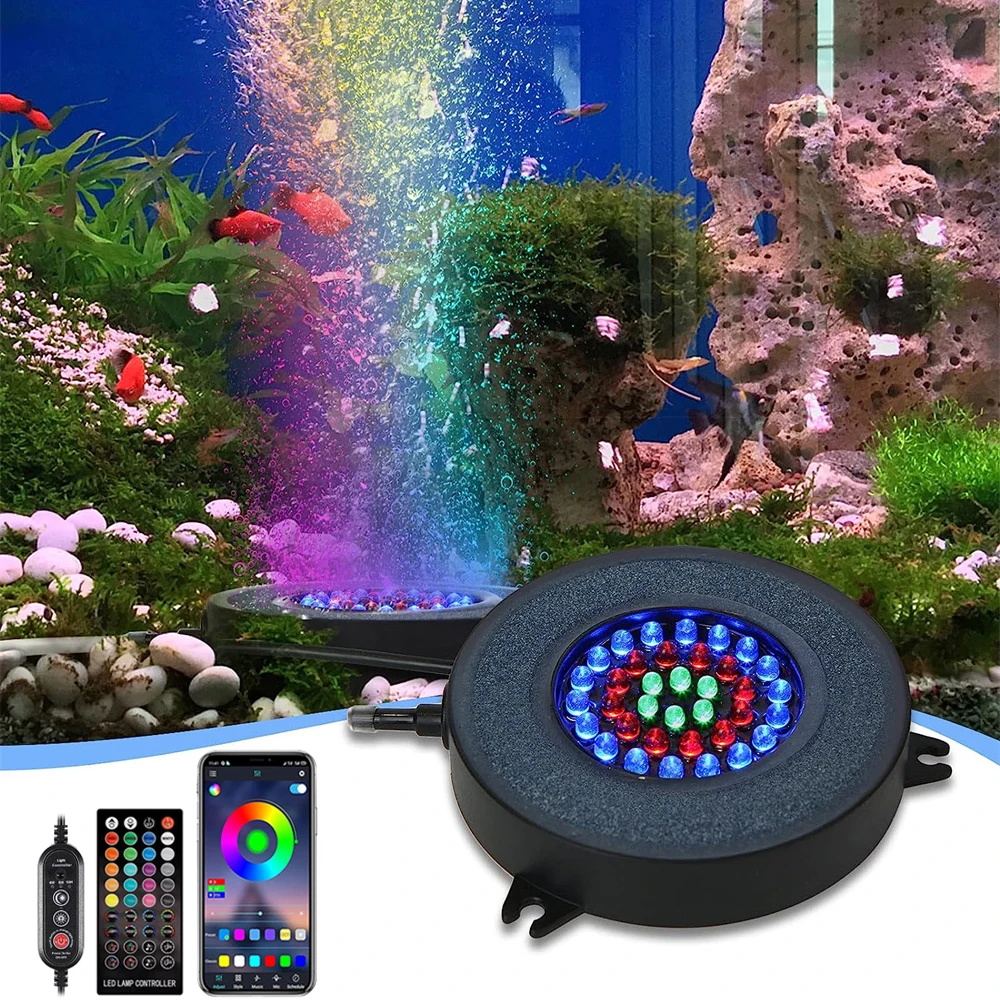 aquario air bubble led light controle bluetooth app 36leds subaquatica fish tank lamp ip68 a prova d agua luzes de decoracao 01