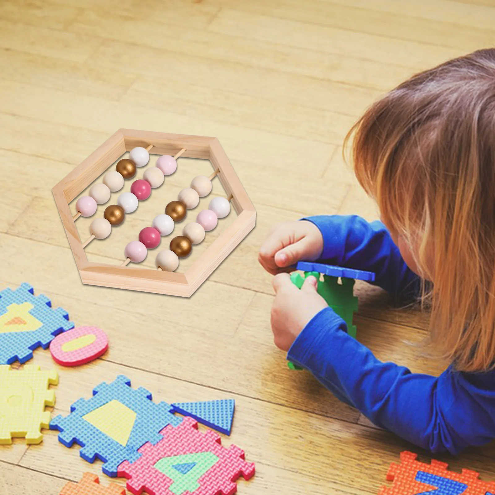 

1Pcs Nordic Style Hexagon Natural Wooden Abacus Baby Educational Game for Intelligence Development Creative Abacus Decoration