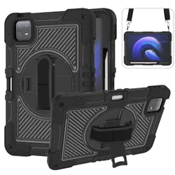 Étui rotatif antichoc pour Xiaomi Pad 6, housse de support, sangles initiées à la main, capa noir et rose rose, 11 pouces, 360