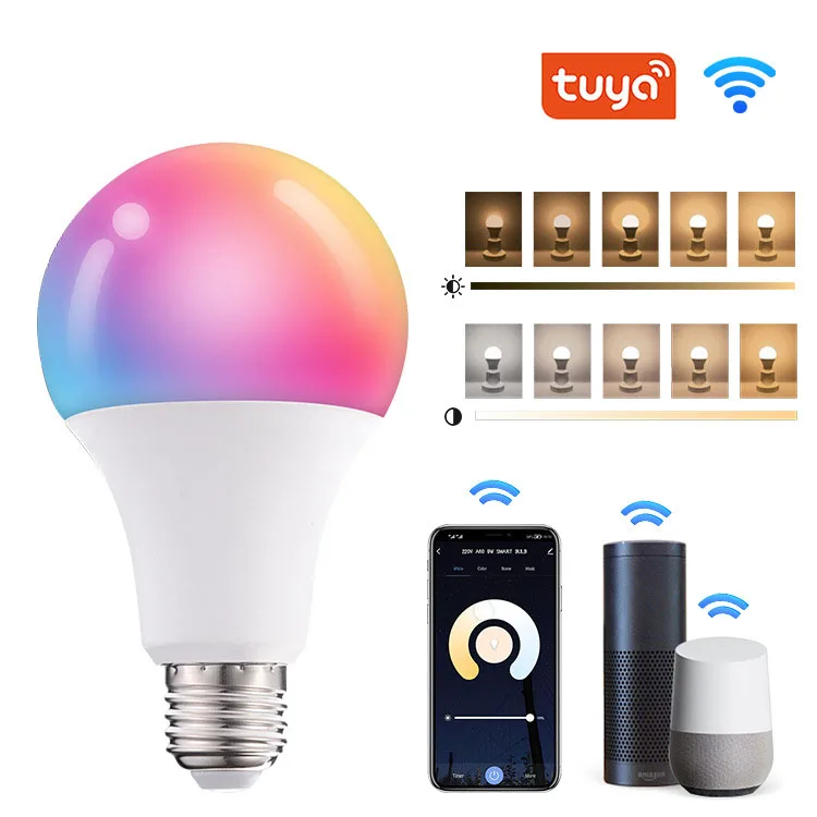 Tuya Bluetooth WiFi Smart Light Bulbs E27 LED Lamp RGB Smart Bulb 15W Smart Life APP Voice Control With Alexa Alice Google Home