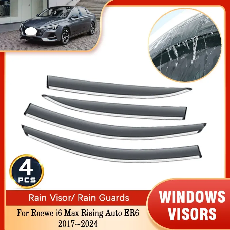 For Roewe i6 Max Rising Auto ER6 2017~2024 Side Window Sunshade Rain Guard Wind Deflectors Visors Waterproof Trim Frame Sticker