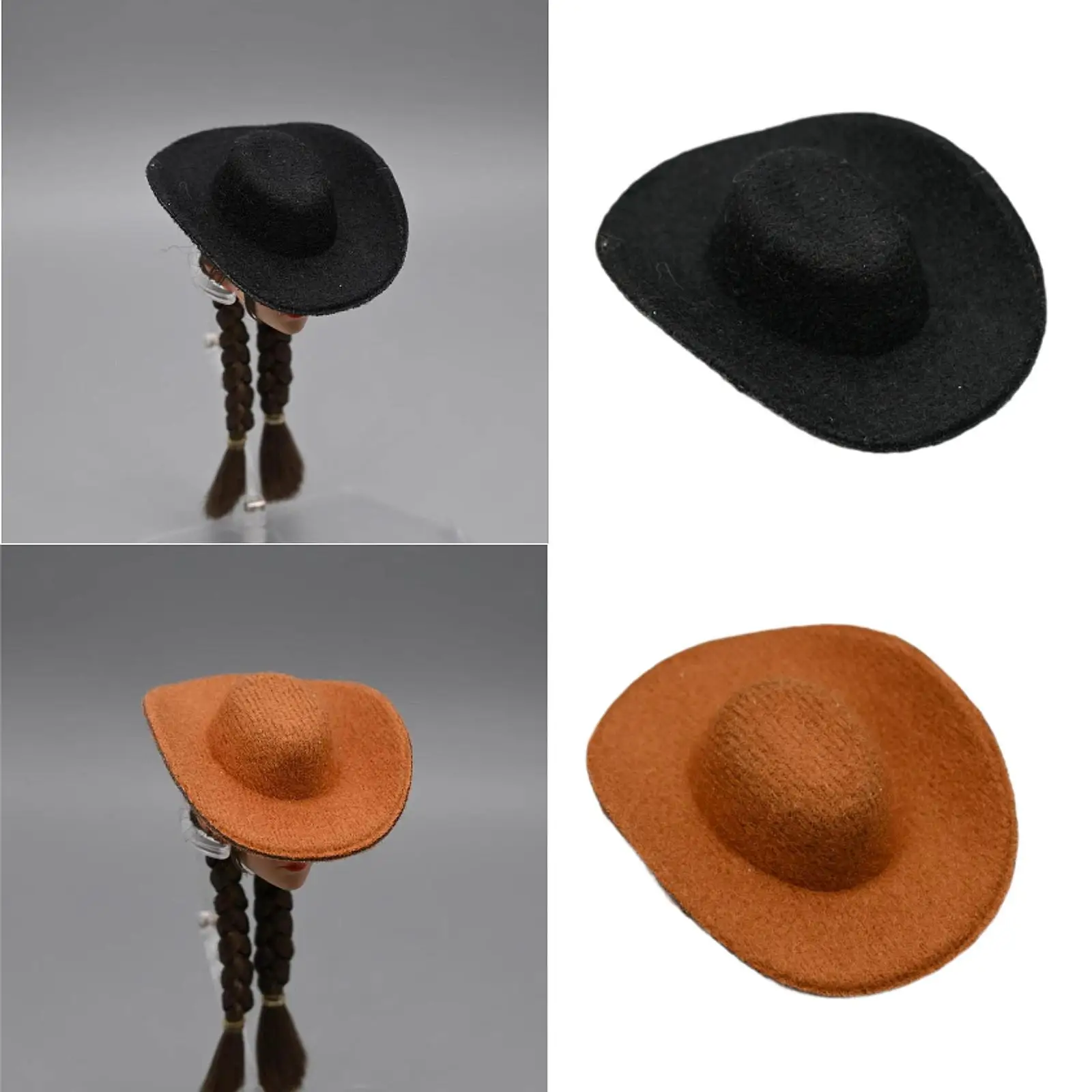 Cappello da cowboy in scala 1:6 Accessorio per action figure Decorazione fai da te Artigianato Fai finta di giocare Cappello occidentale in miniatura decorativo per gli amici