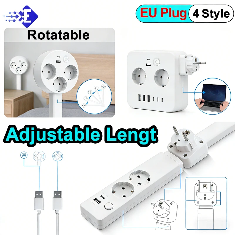 4 Styles Electrical Outlet Extender Plug Wall Outlet Extender Extendable Wall Socket Rotatable Folding Portable Power Socket