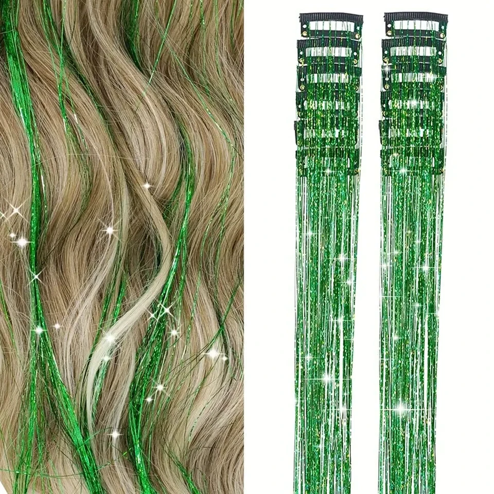 

12 шт., заколка для волос с мишурой, 20 дюймов, блестящая мишура для наращивания волос, синтетическая заколка, блестящие аксессуары для волос для детей, девочек, женщин