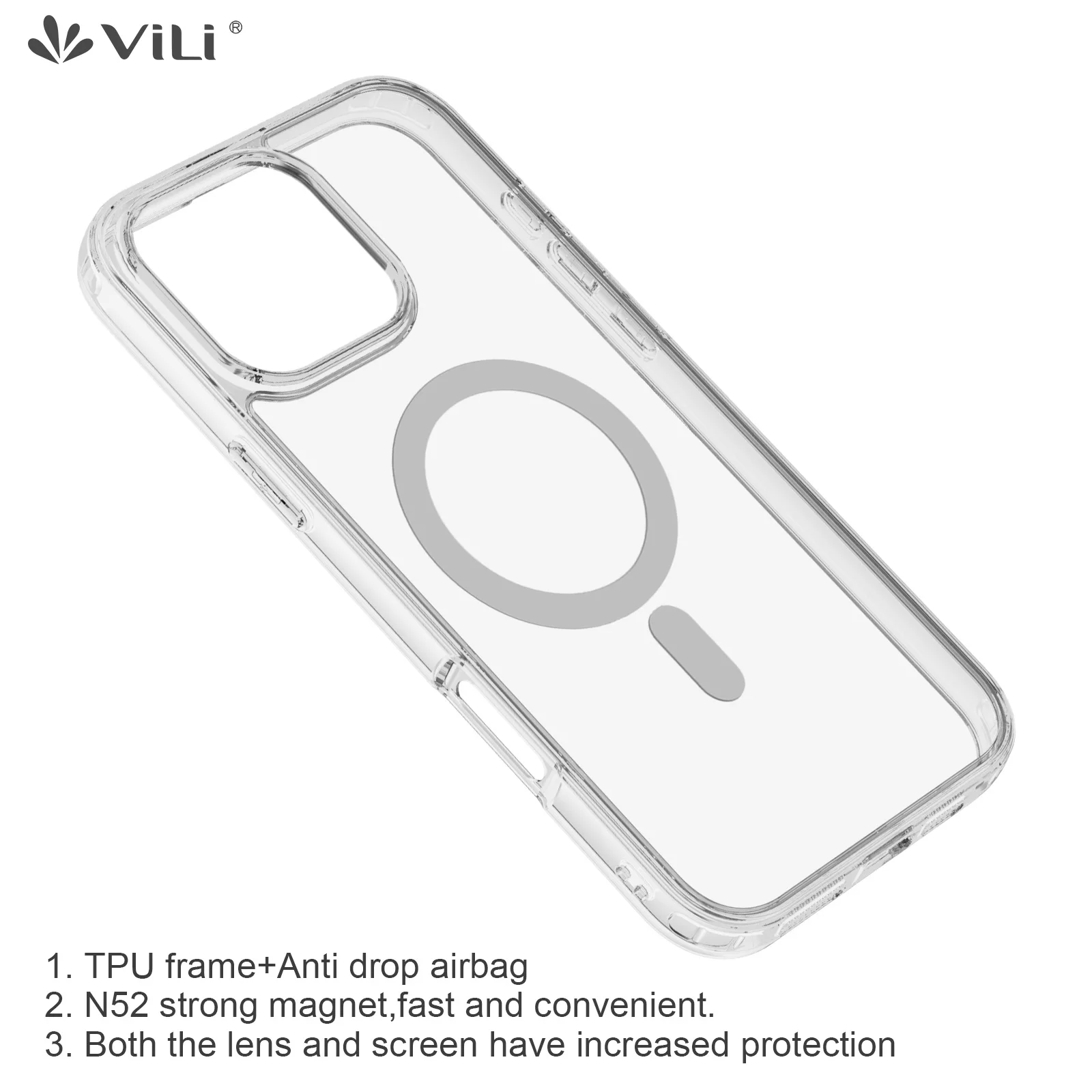 ViLi Removable Magnetic wallet (RFID Blocking) cardholder for iPhone16 15 14 Pro Max Plus Wireless Charging Clear MagSafe case