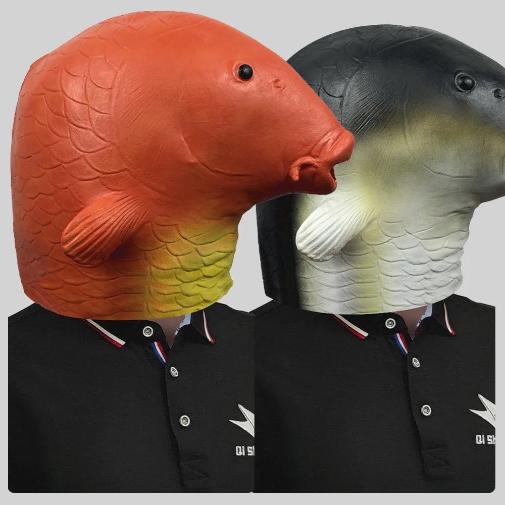 

Halloween Koi Fish Headwear Red Black Fish Head Mask Funny Japanese Asl Heawear Fancy Stage Performance Props Festival Outfit