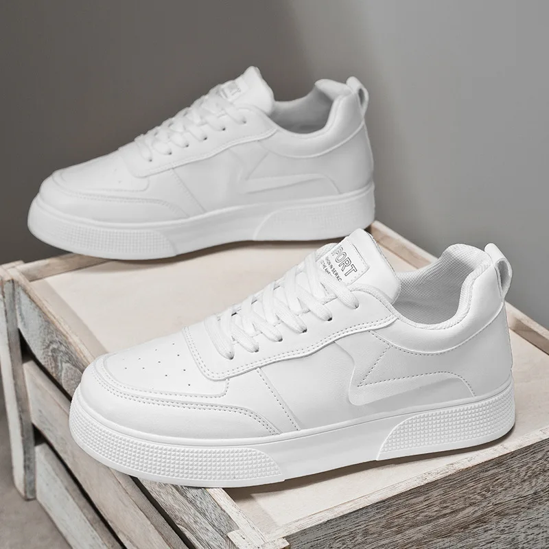 أحذية رياضية بيضاء كاجوال ومتعددة الاستخدامات للرجال على الطراز الكوري، أحذية جلدية بنعل سميك للطلاب، أحذية عصرية #2