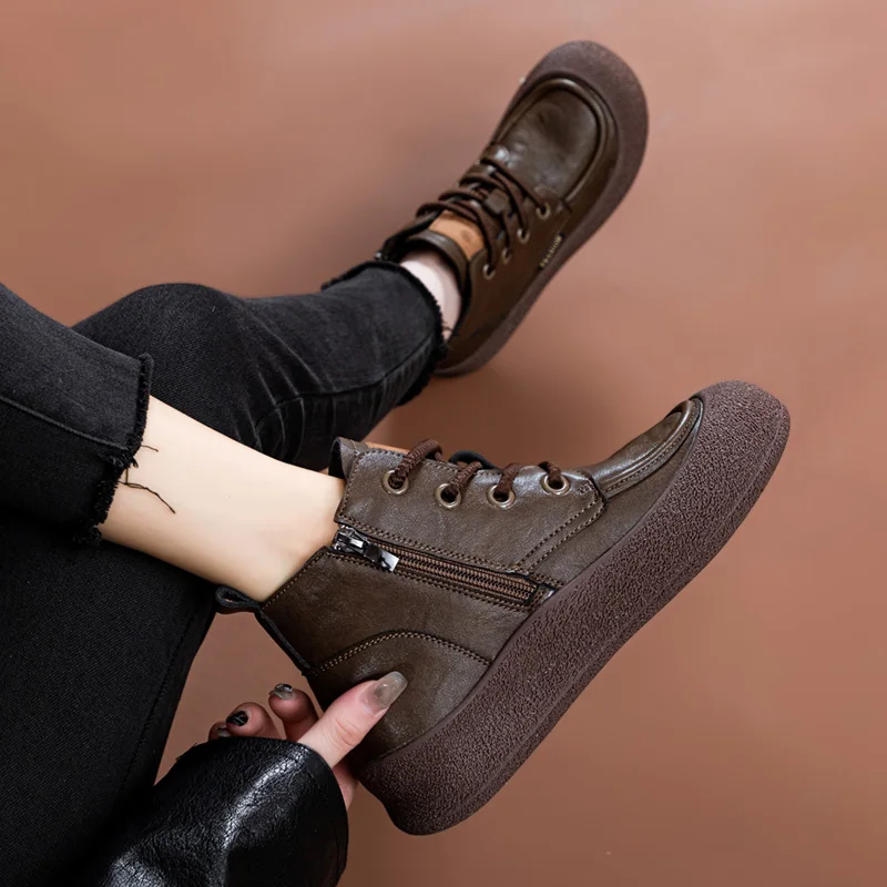 AIYUQI Boots Women Vintage 2026 New Autumn Flat Women\'s Ankle Boots Fashion Plus Size Round Toe Lace-Up Booties Ladies