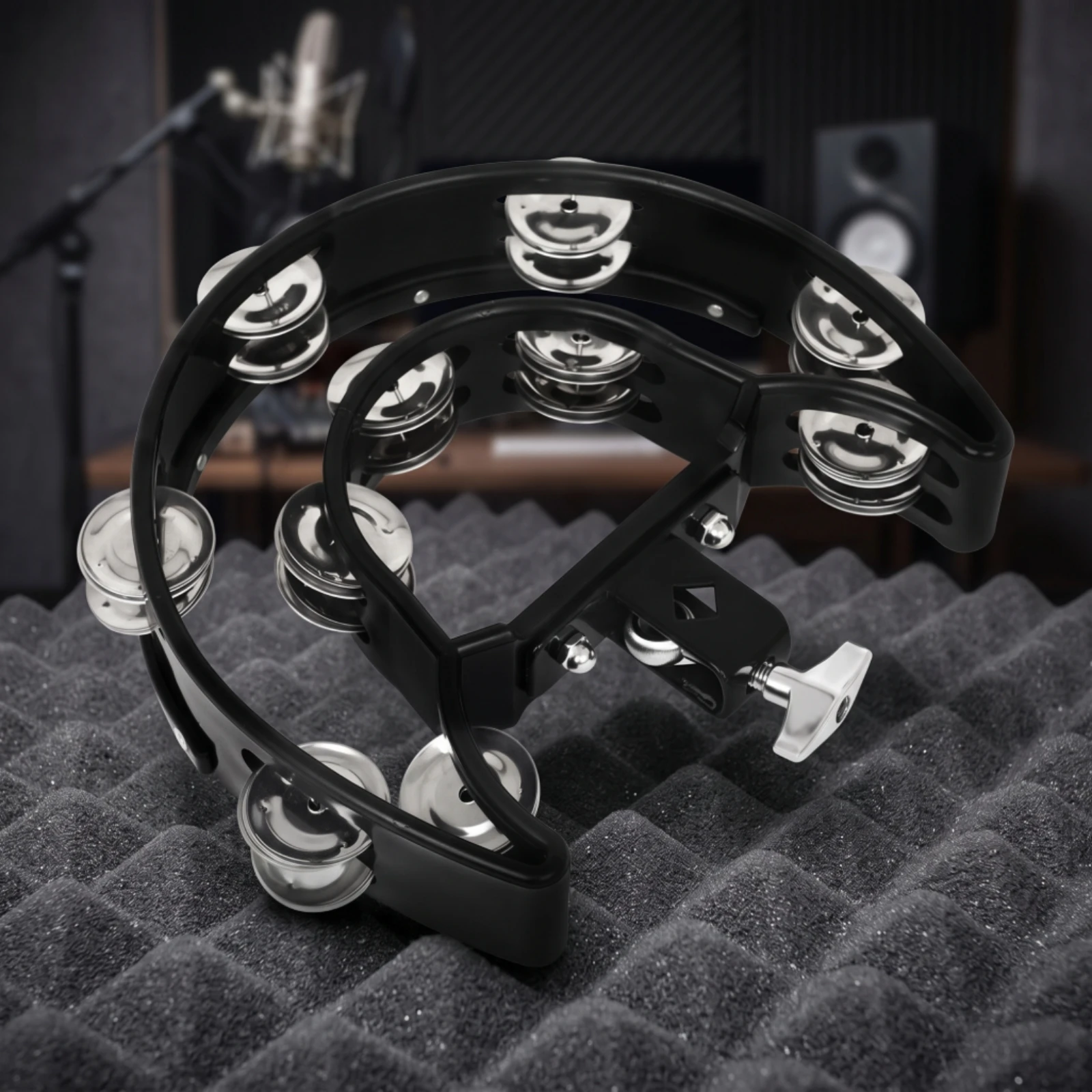 Mounted Tambourine Long-Lasting Tambourine with Mounting Bracket Percussion Instrument Sturdy Lightweight for Drummers, Drum Kit