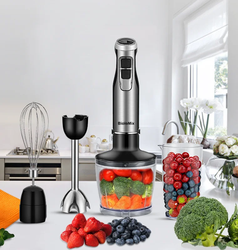 

Portable Electric 1200W 800mL Glass Container Variable Speed Double Blade Push Button Controls Handheld Blender Mashing Function