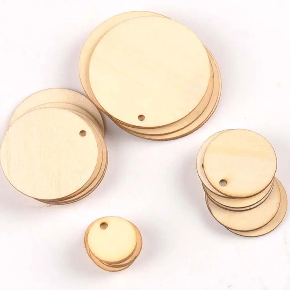 50pcs Round Shape Natural Wooden Ornament Scrapbooking Wood DIY Craft Home Decoration Handmade Wood Piece Hanging Pendant