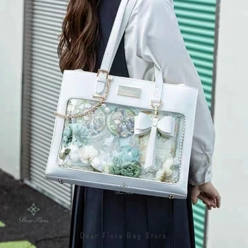 אופנה נשים קשת תיק אופנה ילדת תיק אופנה ילדה מתוקה שקופה קושגוף lolita תיק כתף תג 'קי