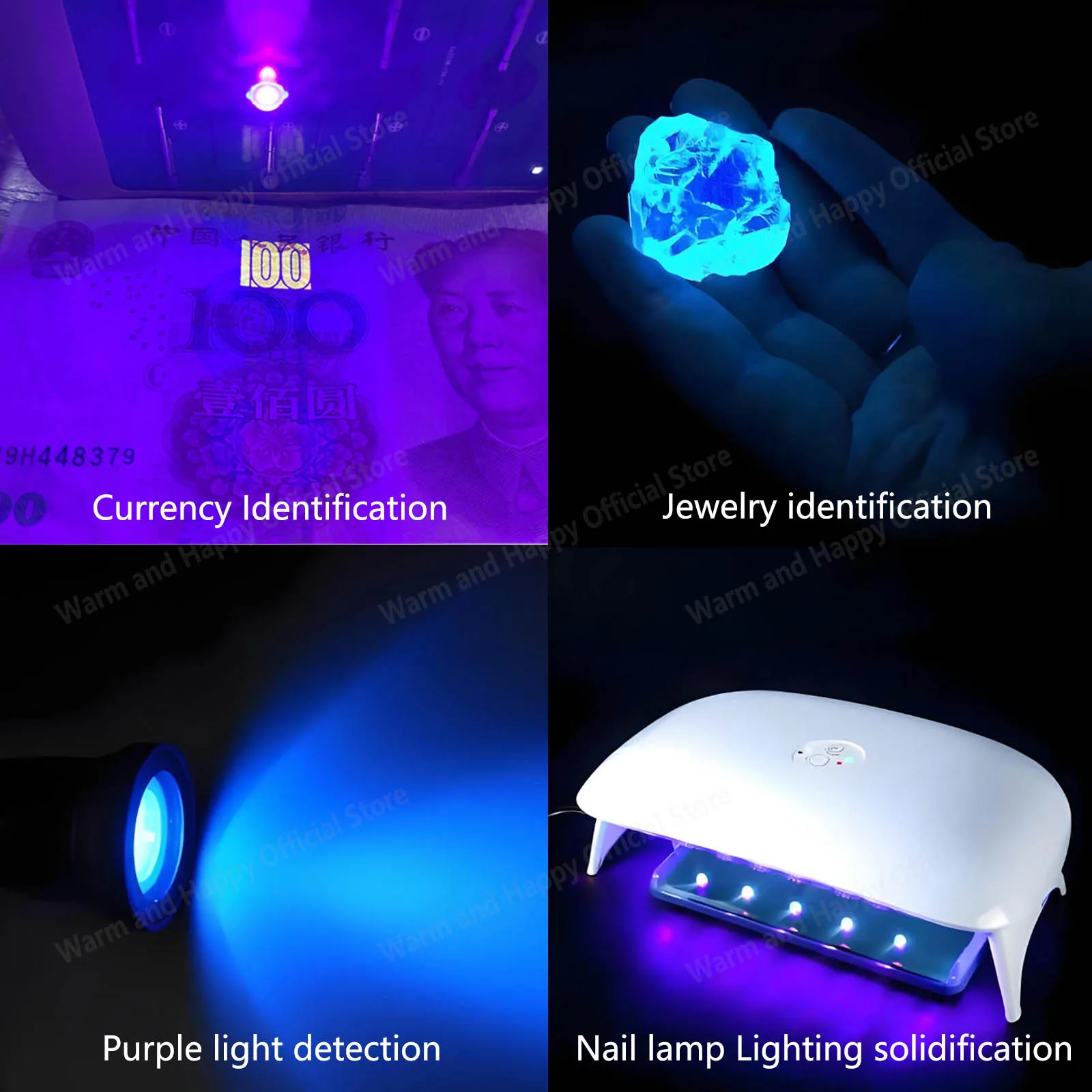 ชิป LED 3W 10 ชิ้น DC3-3.6V สำหรับตรวจจับการฆ่าเชื้อ แสงสีม่วง 395-405 นาโนเมตร ขนาด 45 มิล พร้อมฐานทองแดง อุปกรณ์เสริมหลอดไฟไดโอด