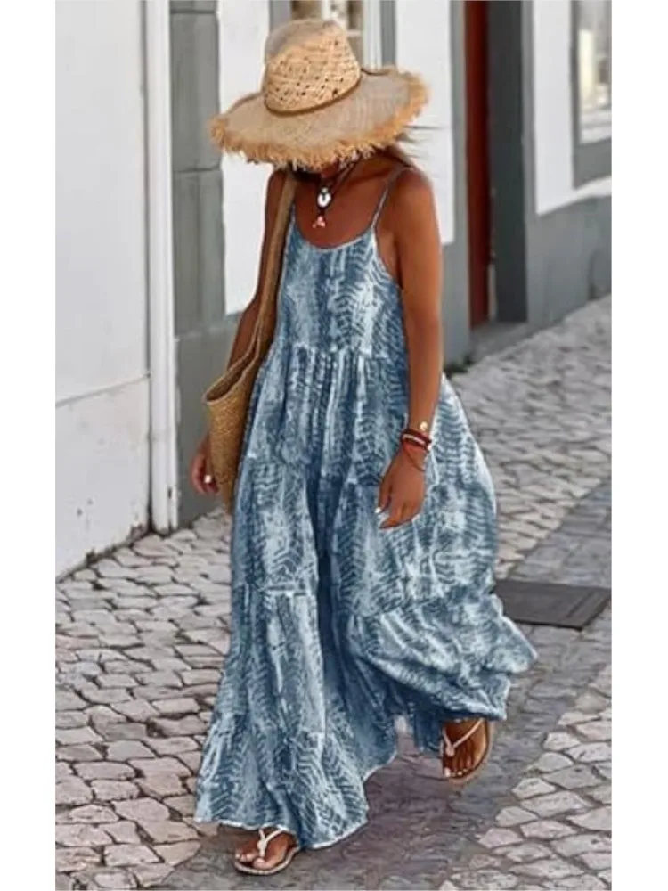 Casual print losse jurk voor dames mode mouwloze spaghetti-jurken dame boho vakantie strandrok dameskleding nieuw