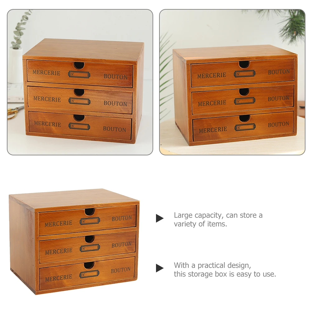 

Solid Wood 3 layer Desktop Storage Cabinet ganizer Drawers Bedroom Living Room Office Large Capacity Wooden Sundry Holder