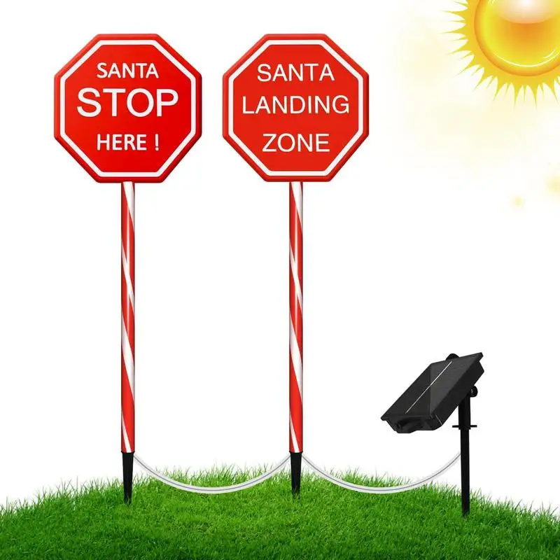 

Christmas Garden Stake Waterproof Santa Stop Here LED Decorative Light Christmas Solar Light Ornaments With 8 Lighting Modes For