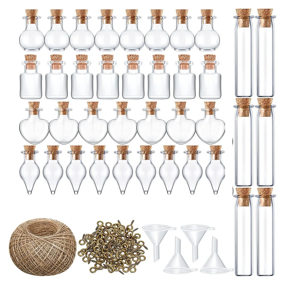 AA94-Transparent Wishing Bottle Pendant Glass Bottle Small Wish Bottle With Horn Nail String Cork Mini Bottle Decoration