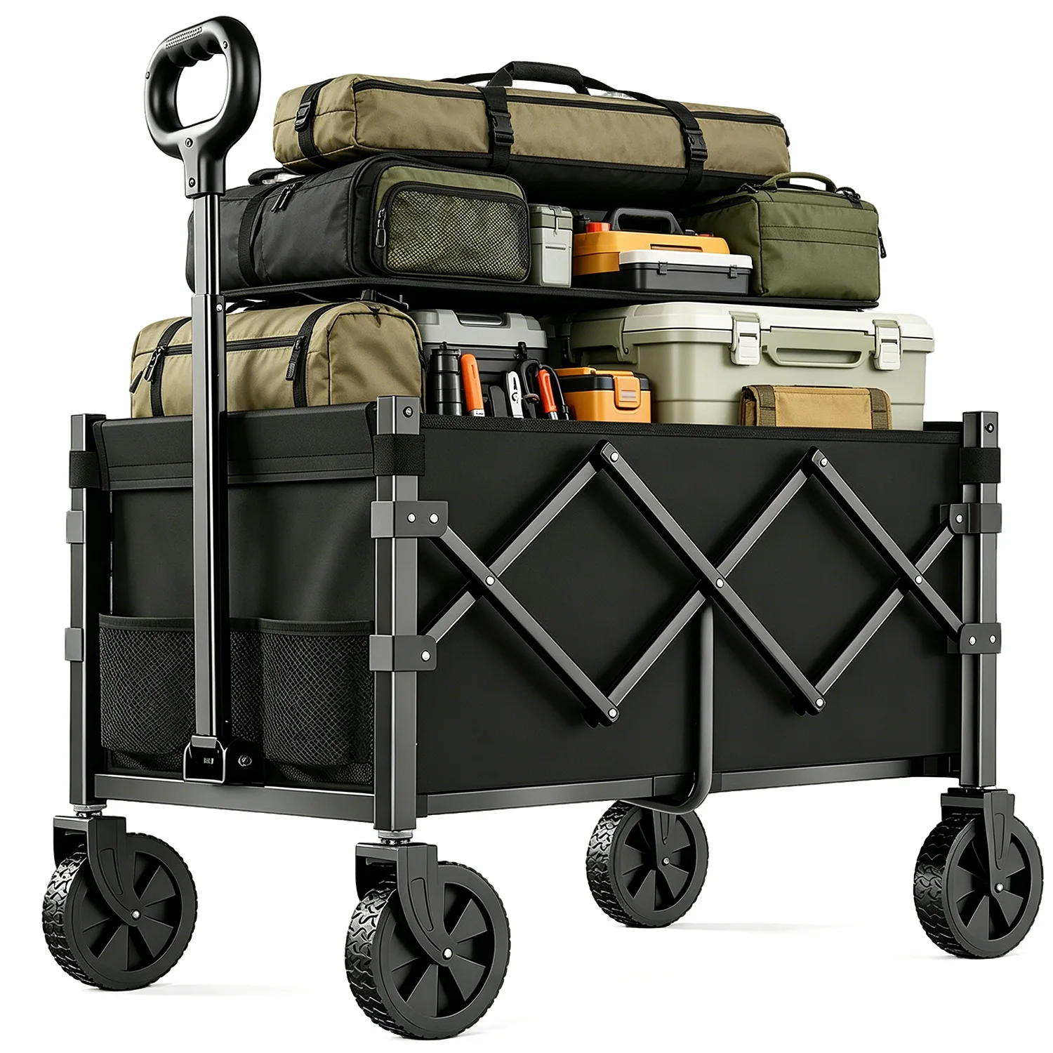 Multifunctional Camping Picnic Cart-foldable Push-pull Design Omnidirectional Wheels High-carbon Steel