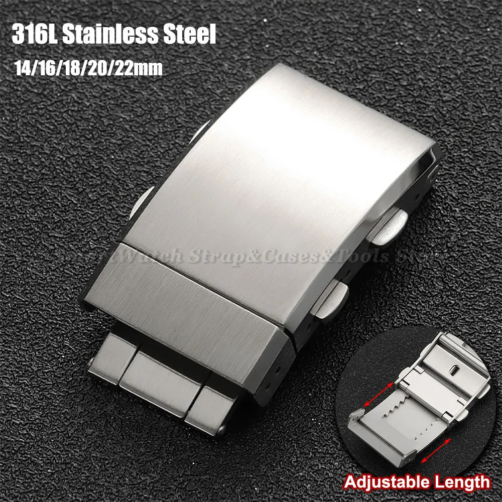 

316L Stainless Steel Solid Buckle 14/16/18/20/22mm Replacement Clasp Silver Double Lock Button Adjustable Luxury Clasp Accessory
