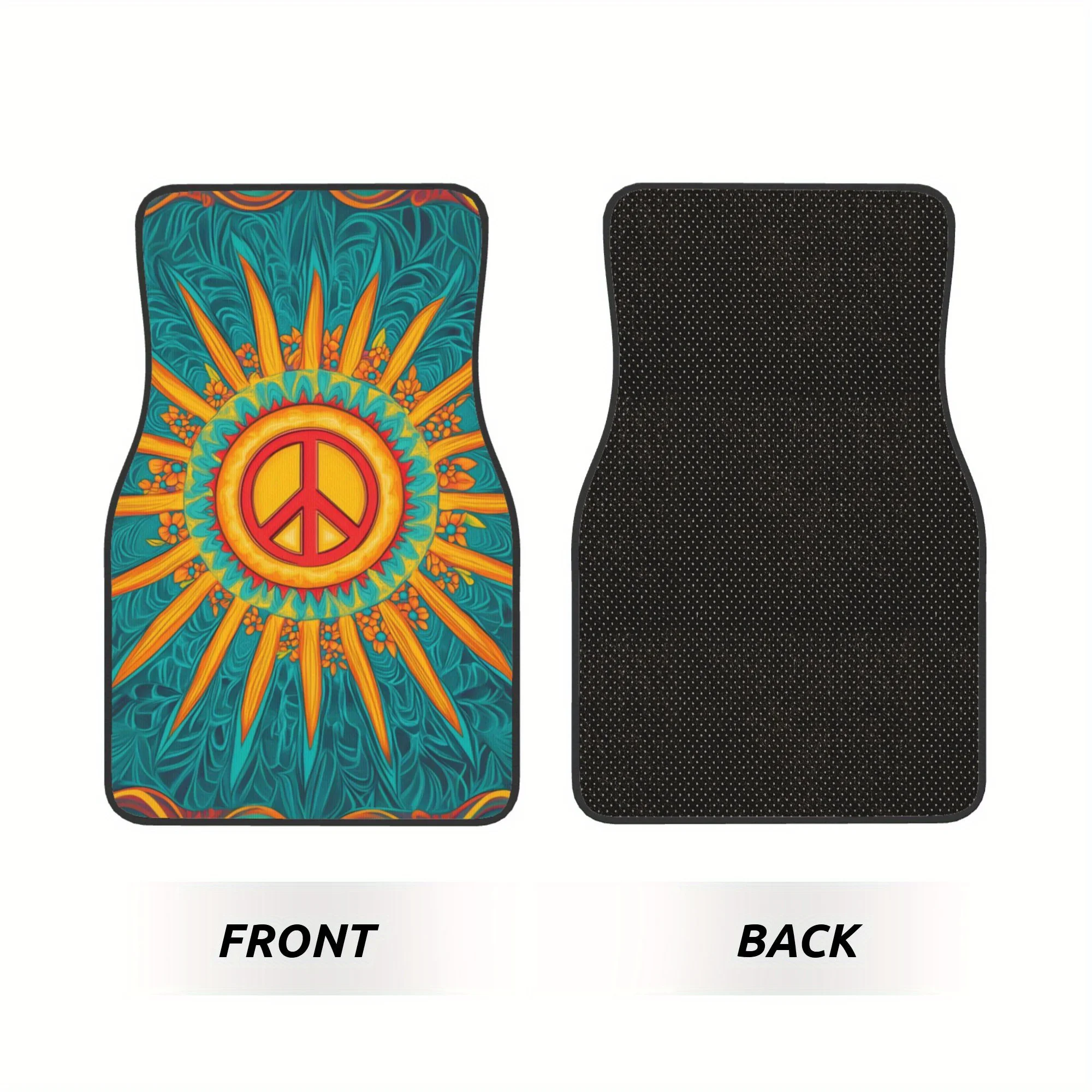 4pcs Colorful Peace Symbol Car Floor Mat Set, Fits Sedans/Trucks/SUVs, Perfect Holiday Gift For Drivers