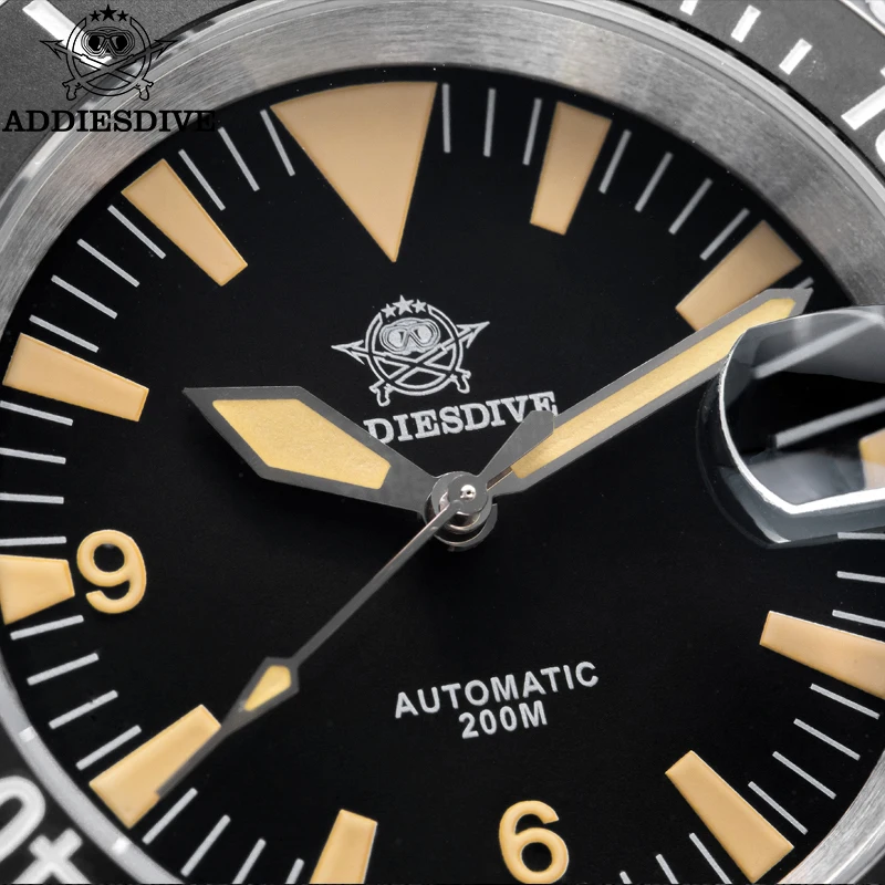 ADDIESDIVE AD2064 Men Luxury Automatic Watches 20Bar Waterproof Ceramic Bezel Sapphire Crystal C3 Luminous Date Mechanical Watch