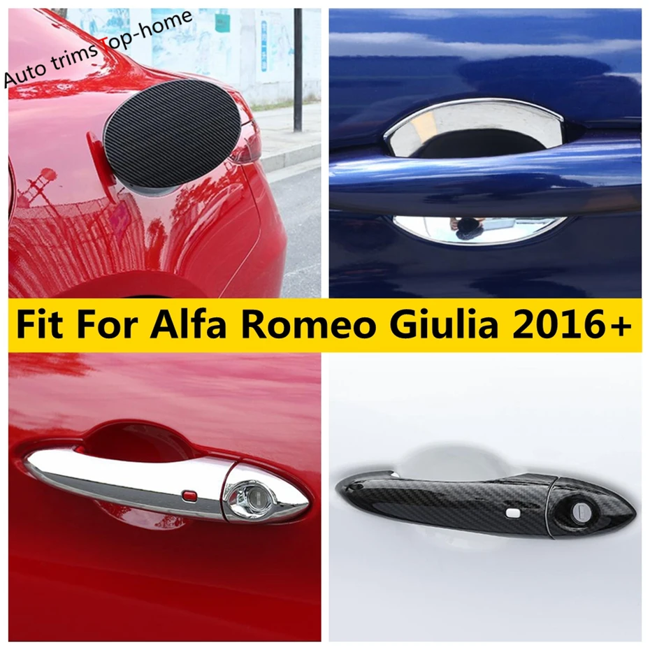 

ABS Chrome / Carbon Fiber Car Inner Door Handle Bowl Frame Cover Trim For Alfa Romeo Giulia 2016 - 2020 Exterior Accessories