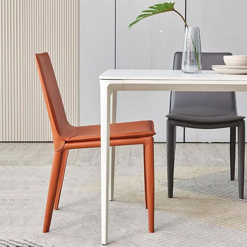 Italian Minimalist Saddle Leather Dining Chair Luxury Comfortable Backrest Chair for Home Hotel Nordic Style