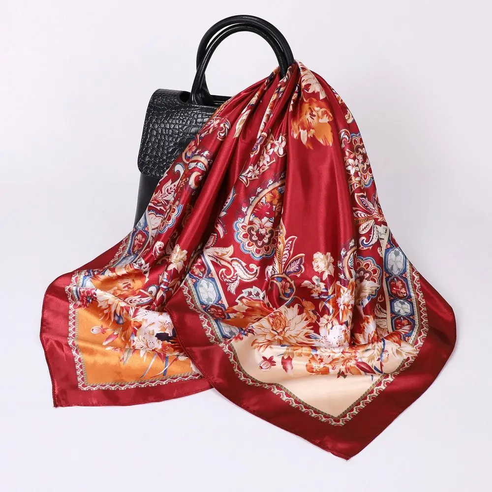 Foulard carré en soie à la mode, châle enveloppant, Hijab doux et confortable, bandeau multifonctionnel respectueux de la peau pour printemps, été et automne