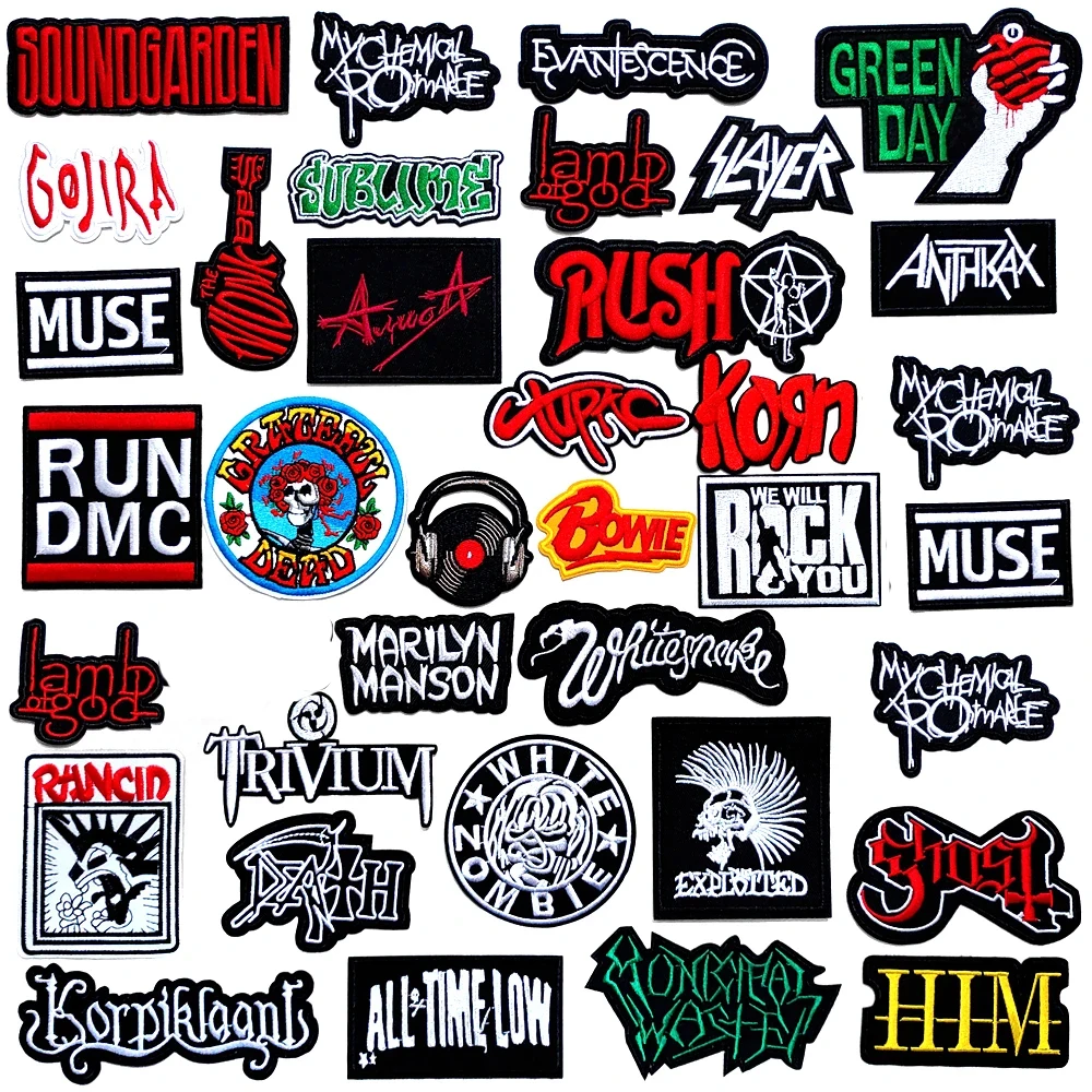 Rock Parche Música Patches, Emblemas Iron-on, Listras, Applique Bordado, Roupas Adesivos, AA010