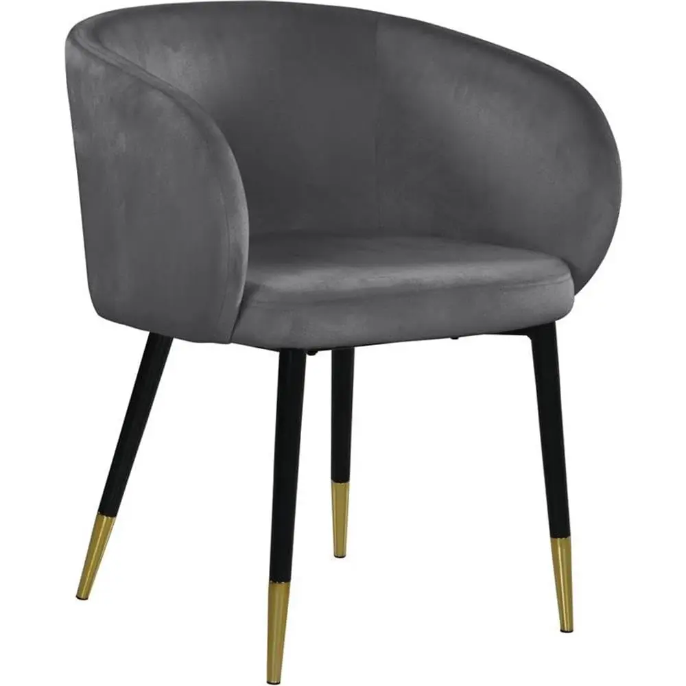 

Modern Velvet Dining Chair With Black Metal Legs And Gold Tips Gray