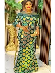2025 African Dresses for Women Fashion Plus Size Sequin Evening Party Long Dress Dashiki Ankara Outfits Robe African Clothes