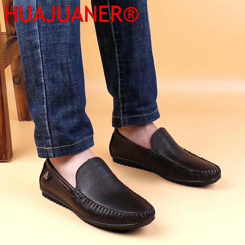 Winter Men Casual Shoes High Quality Mens Loafers Genuine Leather Flats With Plus Business Slip on Moccasins Fashion Black Brown