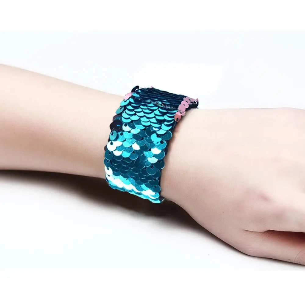 Little Mermaid Glitter Slap Wristband Paillette Reversible Mermaid Sequin Wristband Two-Color Wrist Decoration Clap Circle Toys