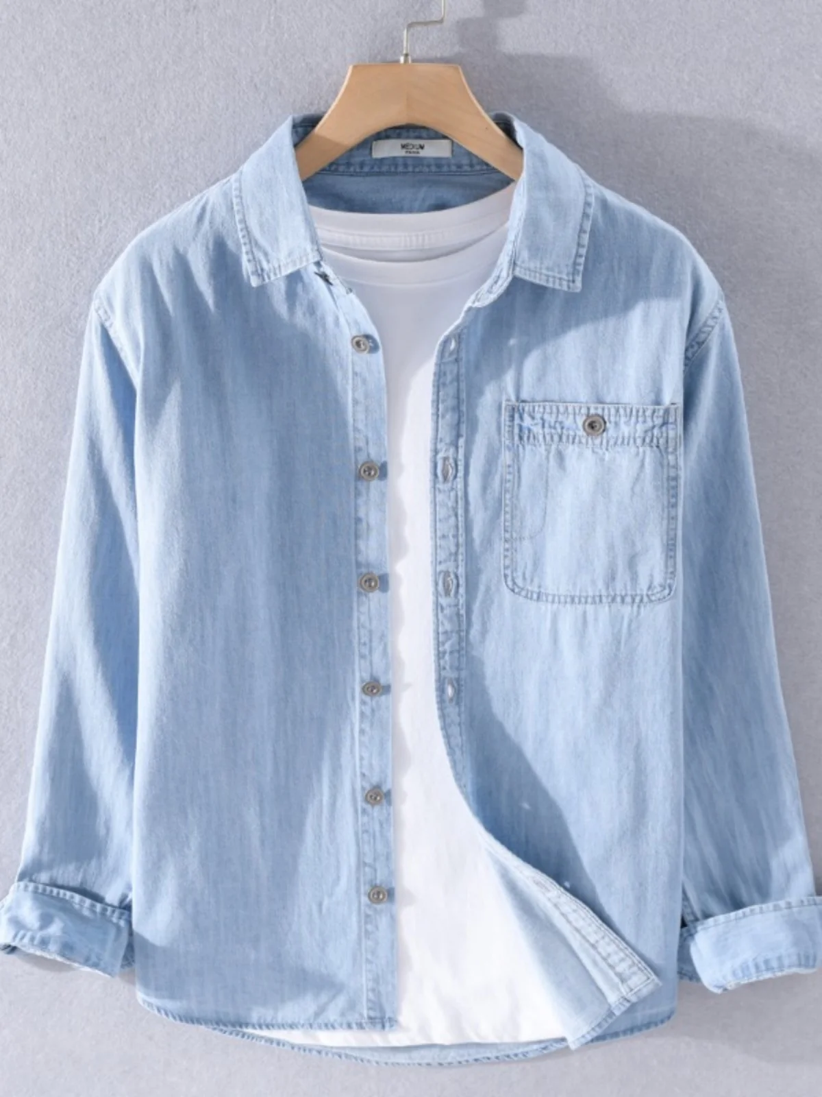

Spring Japanese Sle Loose Casual Long Sve Men's Denim irt Faionable Retro Simple Outerwear Youth Wear Resistant